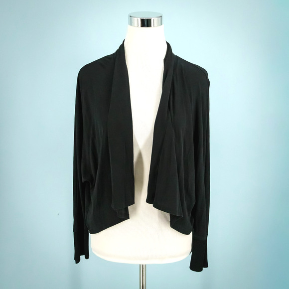 Eileen Fisher Size Medium M Black Open Drape 100% Silk Knit Cardigan Sweater - Picture 1 of 6